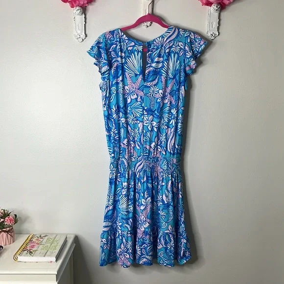 Lilly Pulitzer Ravi Short Sleeved Romper in Amalfi Blue Sound The Sirens, Small. - Picture 11 of 13